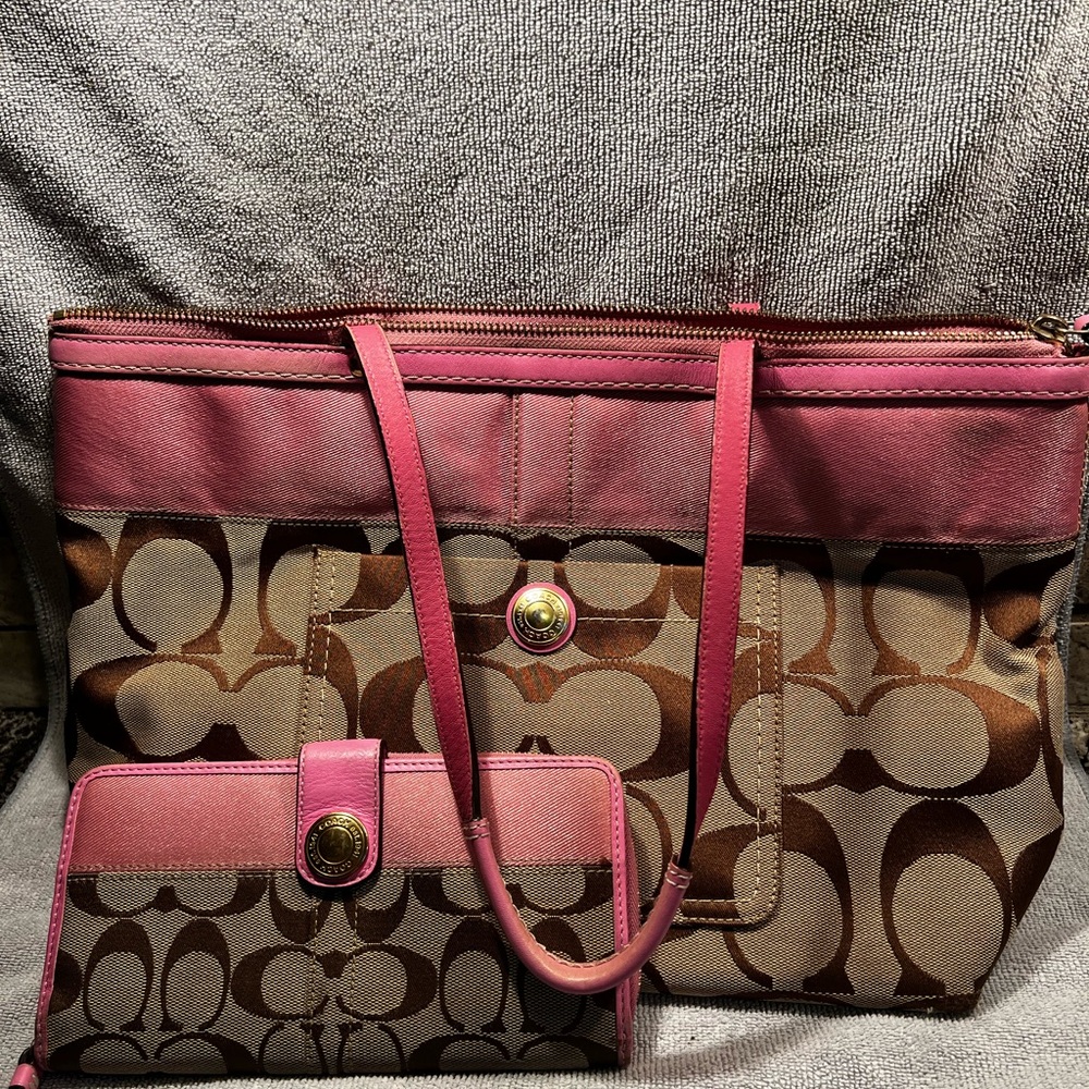 Coach Pink and Brown Shoulder Bag Set